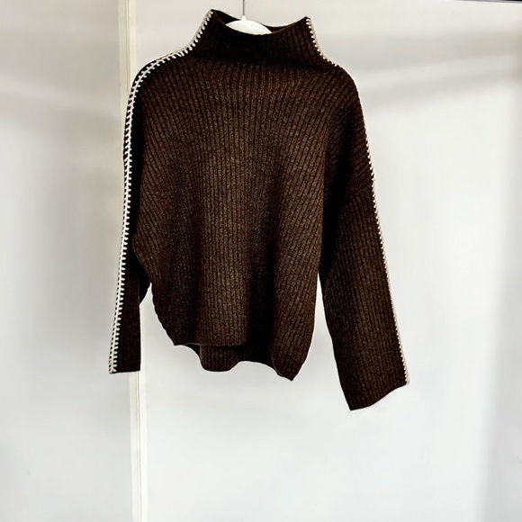 rag & bone Ingrid Wool Leather-Trim Turtleneck Sweater - Picture 9 of 10